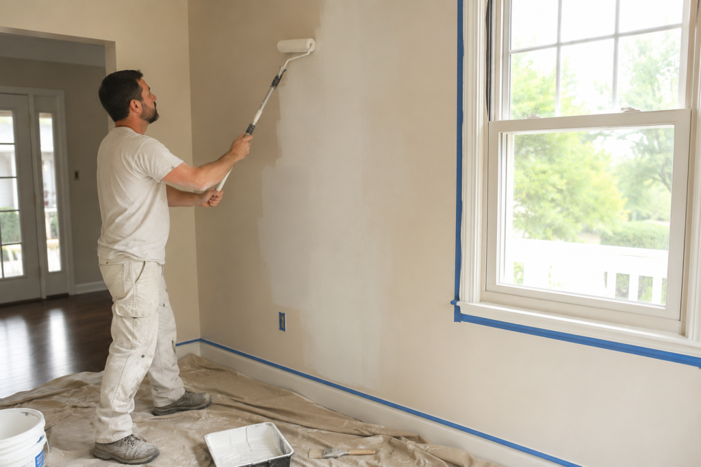 Homeowner repainting a room in neutral color before listing the house
