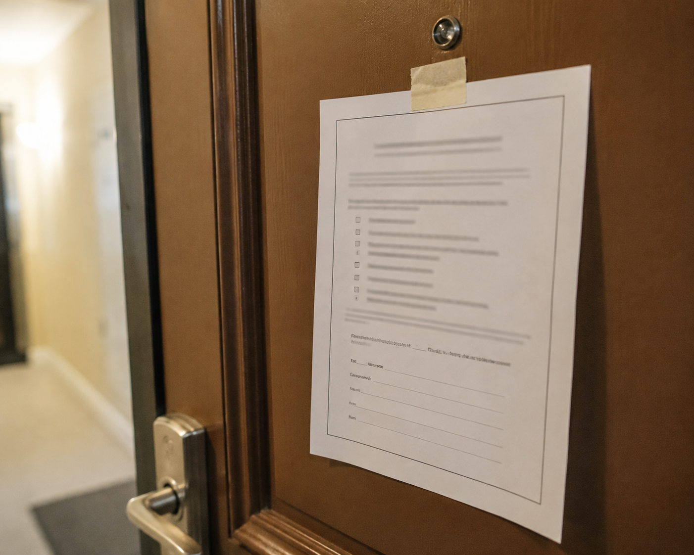 Landlord entry notice posted on an apartment door under the lease's notice clause